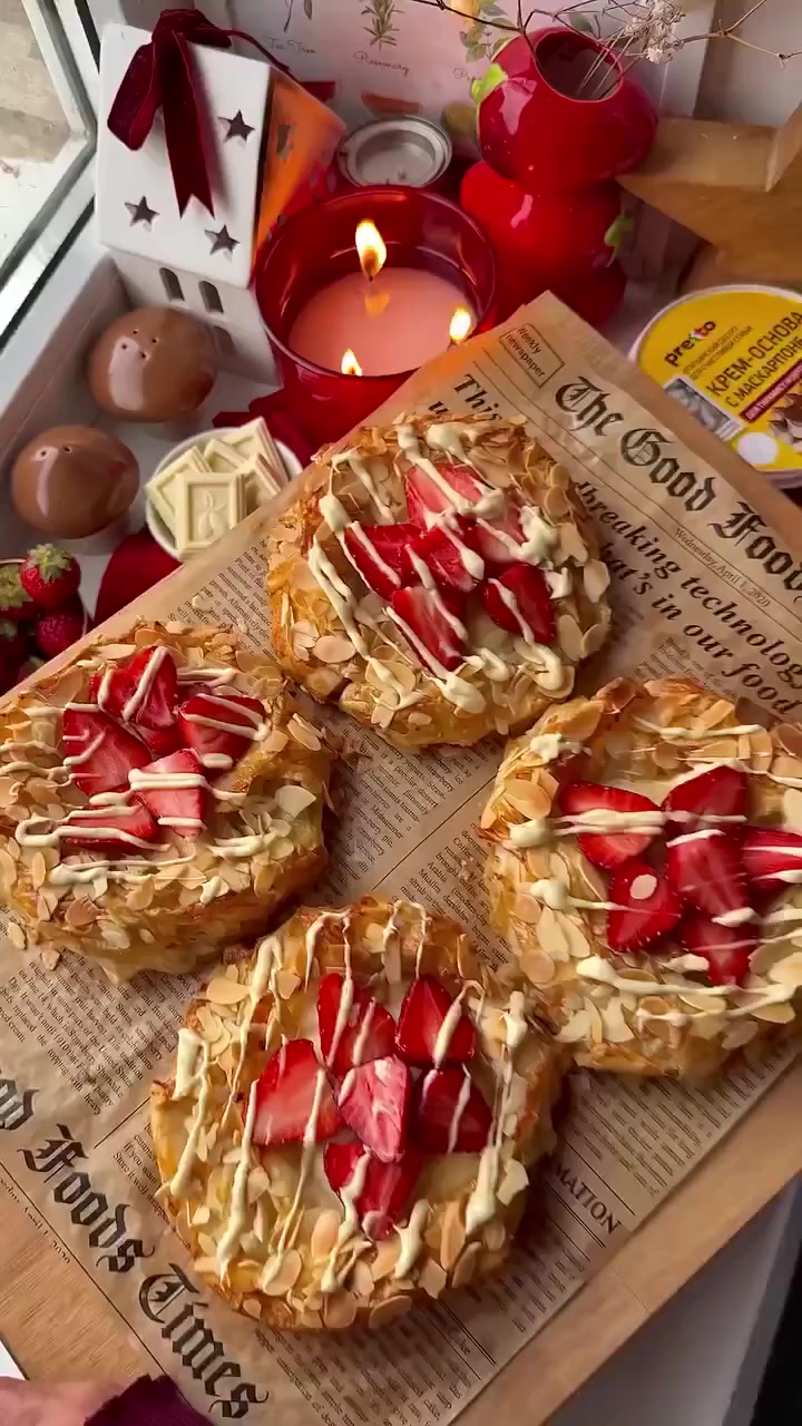 Хрустящие слоечки-чизкейк с клубникой